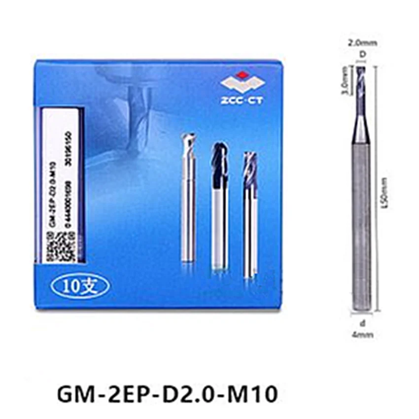 GM-2EP-D2.0-M10 ZCC.CT GM-2EP Two edge straight shank long neck short edge flat end mills D2*10*50 2T 2 Flutes Flat End Mills