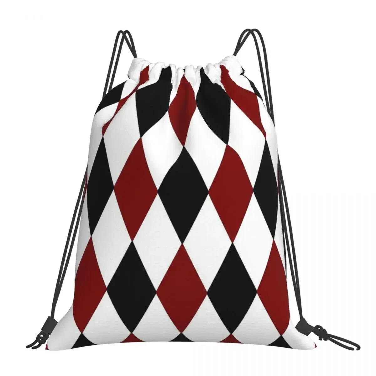 Black White Red Harlequin Backpacks Portable Drawstring Bags Drawstring Bundle Pocket Shoes Bag BookBag For Man Woman Students