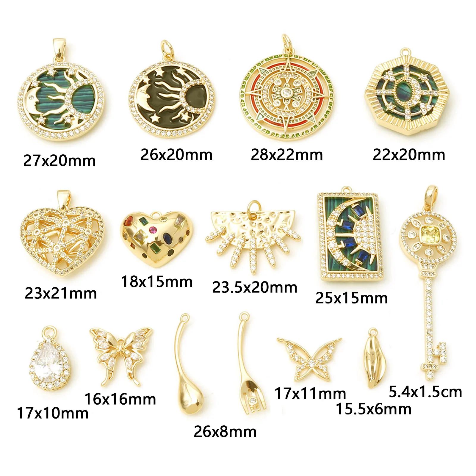 1PC Copper Micro Pave Charms Geometric Sun Moon Gold Color Metal Pendants DIY Making Necklace Bracelets Jewelry Gifts Findings