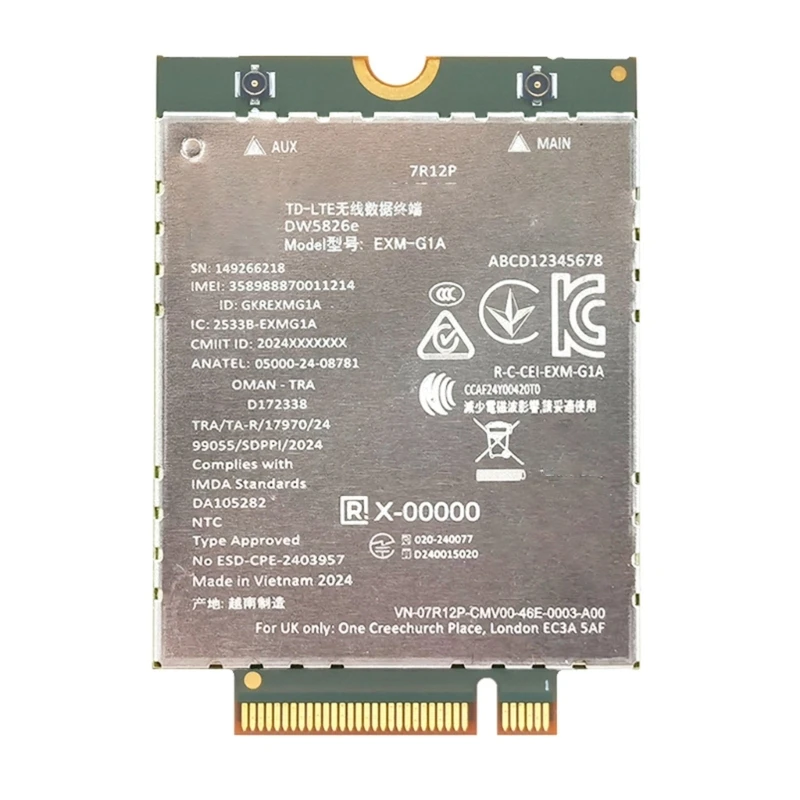 

Exm-G1A DW5826E M.2 4G LTE Модуль беспроводной карты мощный для промышленных ноутбуков и маршрутизаторов