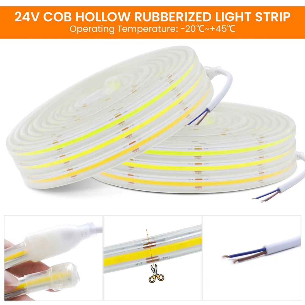 IP68 Waterproof COB LED Strip Light 12V 24V 5m 10m 15m 20m 30m 100m 0.5m IP67 320 LEDs Flexible Tape High Density Liner Lighting