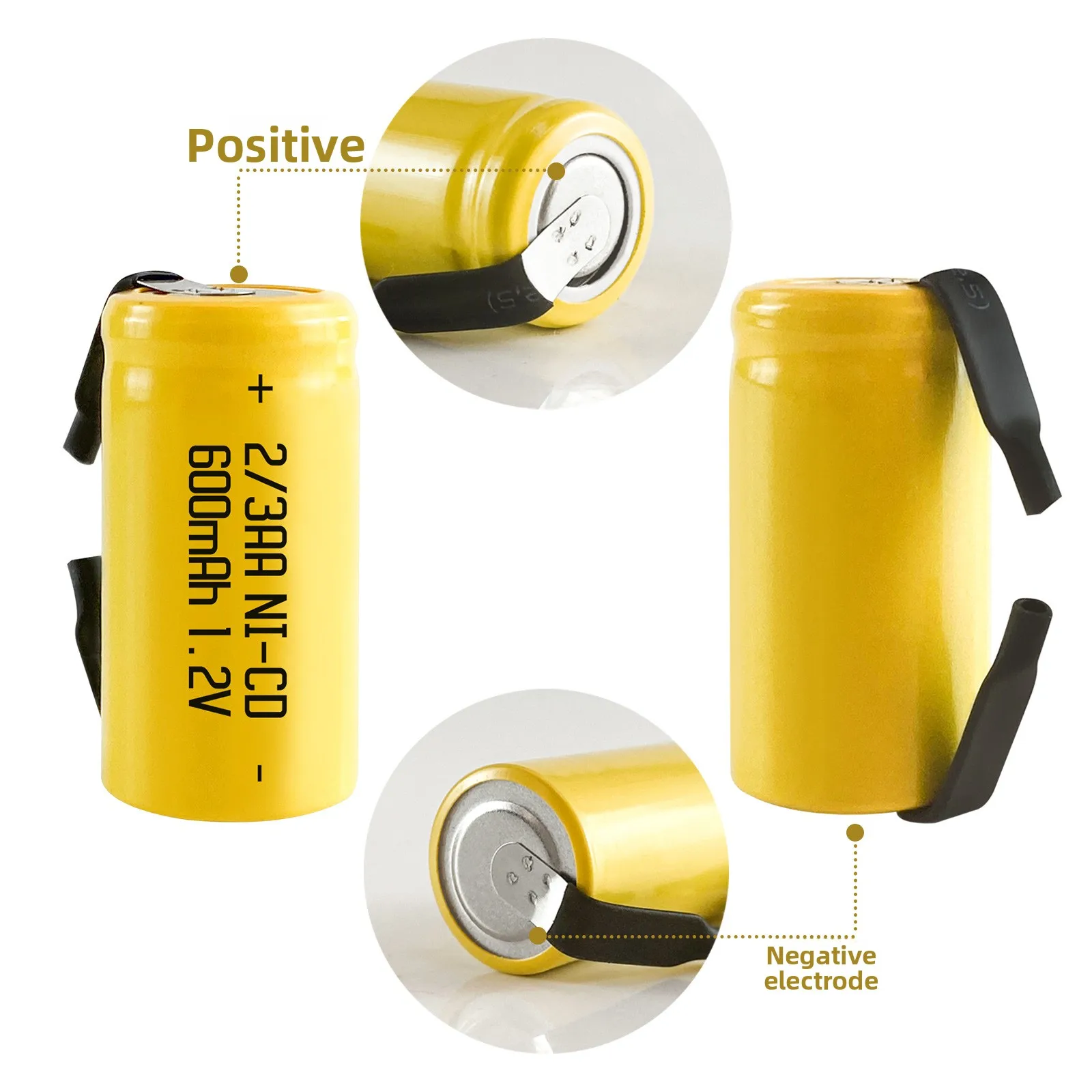 1.2V 600mAh 2/3 AA NiCd Rechargeable Nickel Cadmium Battery For Microphone Electric Toys Wholesale