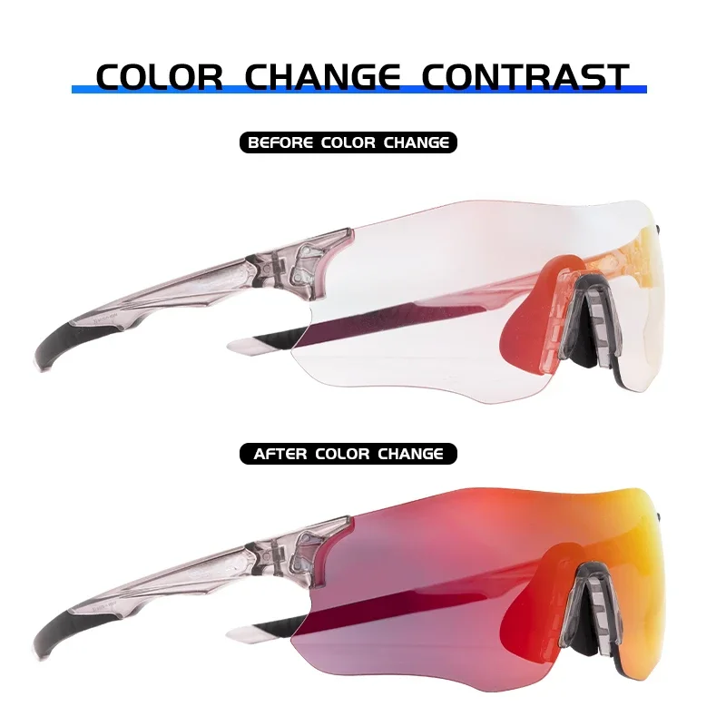 Running Frameless One Piece Color Change Photochromic Indoor Outdoor UV400 Running Sports TR Unisex Bicycle Sunglass