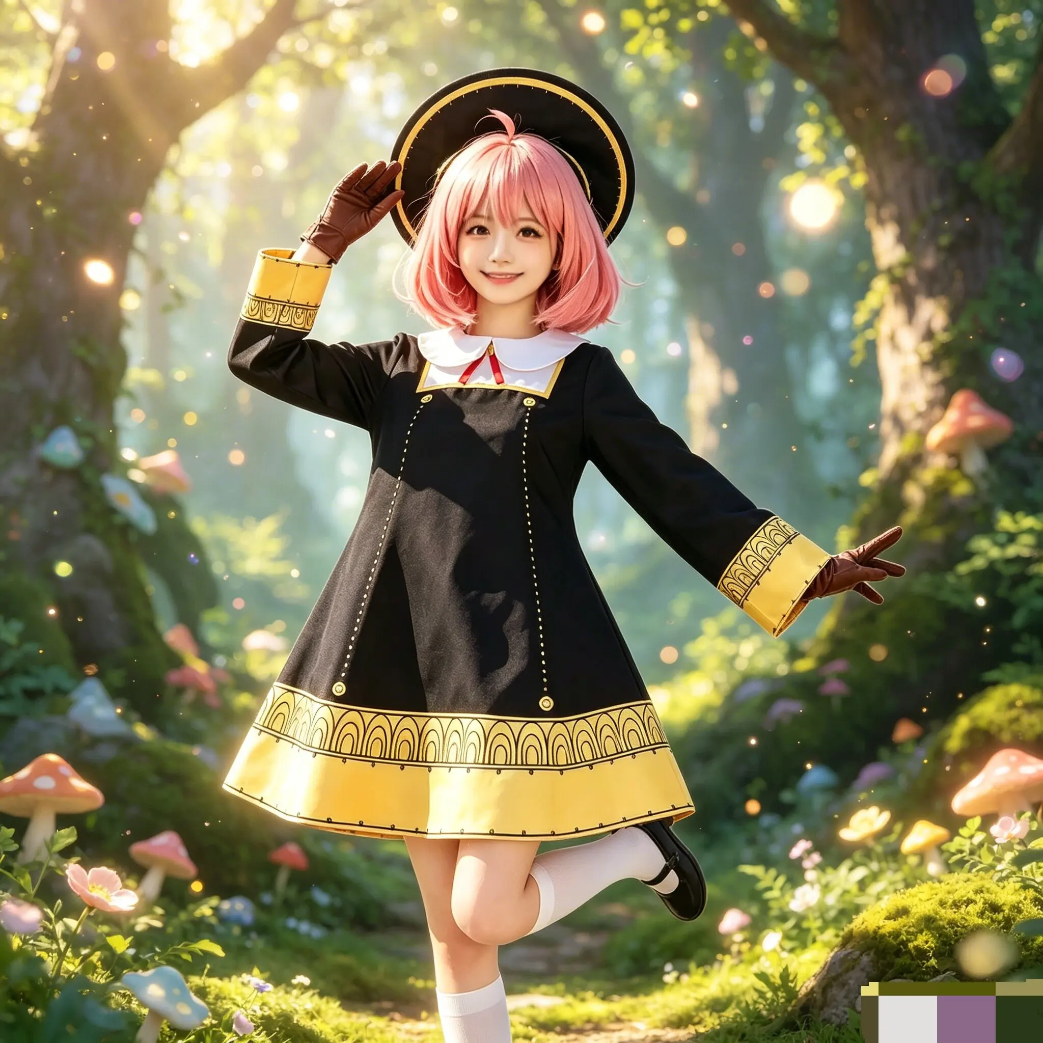 

Spy x Family Anya Forger Cosplay Costume, Black Dress Uniform with Pink Wig Stockings, Party Role Outfit for Kids Girls Adults