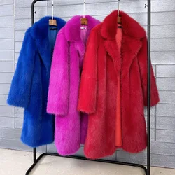 Female Shaggy Outerwear Fashion Solid Color Faux Fur Coat Lapel Long Jacket Women's Winter Coats Factory Direct Sales