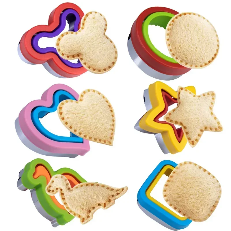 6pcs Sandwich Cutters Sealer Set Cookie & Bread Cutter Molds Dinosaur Shapes Sandwich Maker Moulds Fun Bento Lunch Box for Kids.