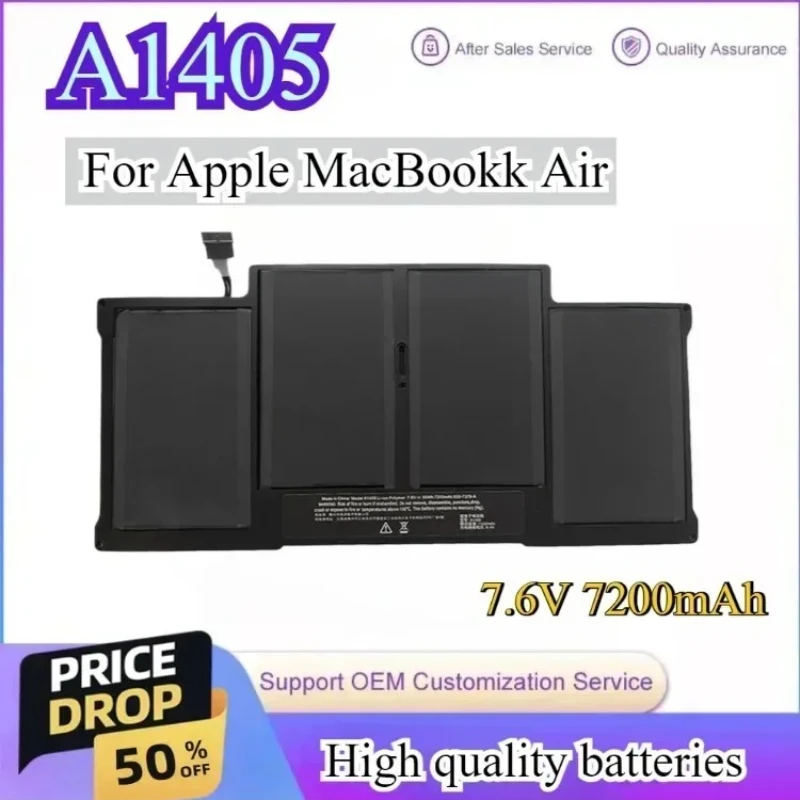 

New A1405 Laptop Battery for Apple MacBook Air 13" A1466 2013 2014 MD760 MD761 Macbook Air A1369 A1377 A1496 7.6V 7200mAh