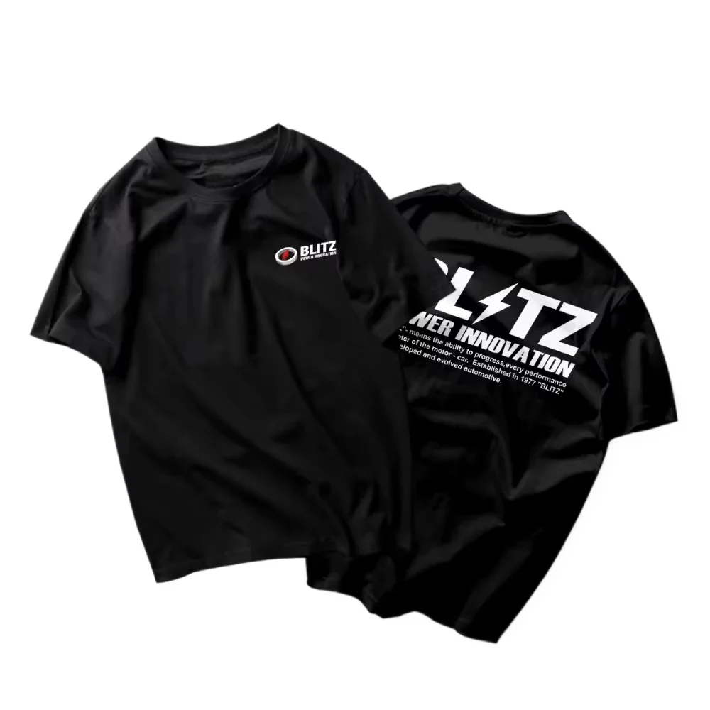 BLITZ Short-sleeved JDM T-shirt Modified Car Classic Brand Printed Short-sleeved Motorcycle Graphic Breathable Casual Men's Tee