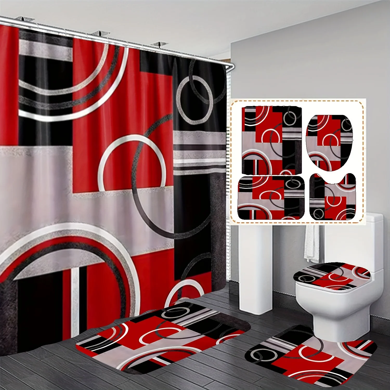 

1 шт./4 шт./водонепроницаемый набор занавесок для душа. Нескользящий коврик для ванной комнаты, U-образный коврик, коврик для унитаза, украшение для ванной комнаты с крючками