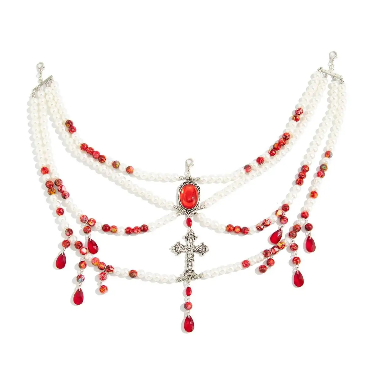 PuRui القوطية الدم الأحمر نمط تقليد اللؤلؤ البطن الخصر سلاسل هالوين الإبداعية الأحمر الاكريليك حجر الراين شرابة مجوهرات للجسم