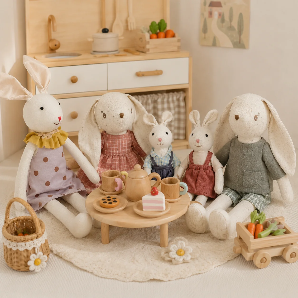 Muñeco de Conejo de Lino Hecho a Mano, Juguete de Tela Montessori para Juego de Roles, Decoración para Cuarto Infantil, Regalo de Cumpleaños para Niños