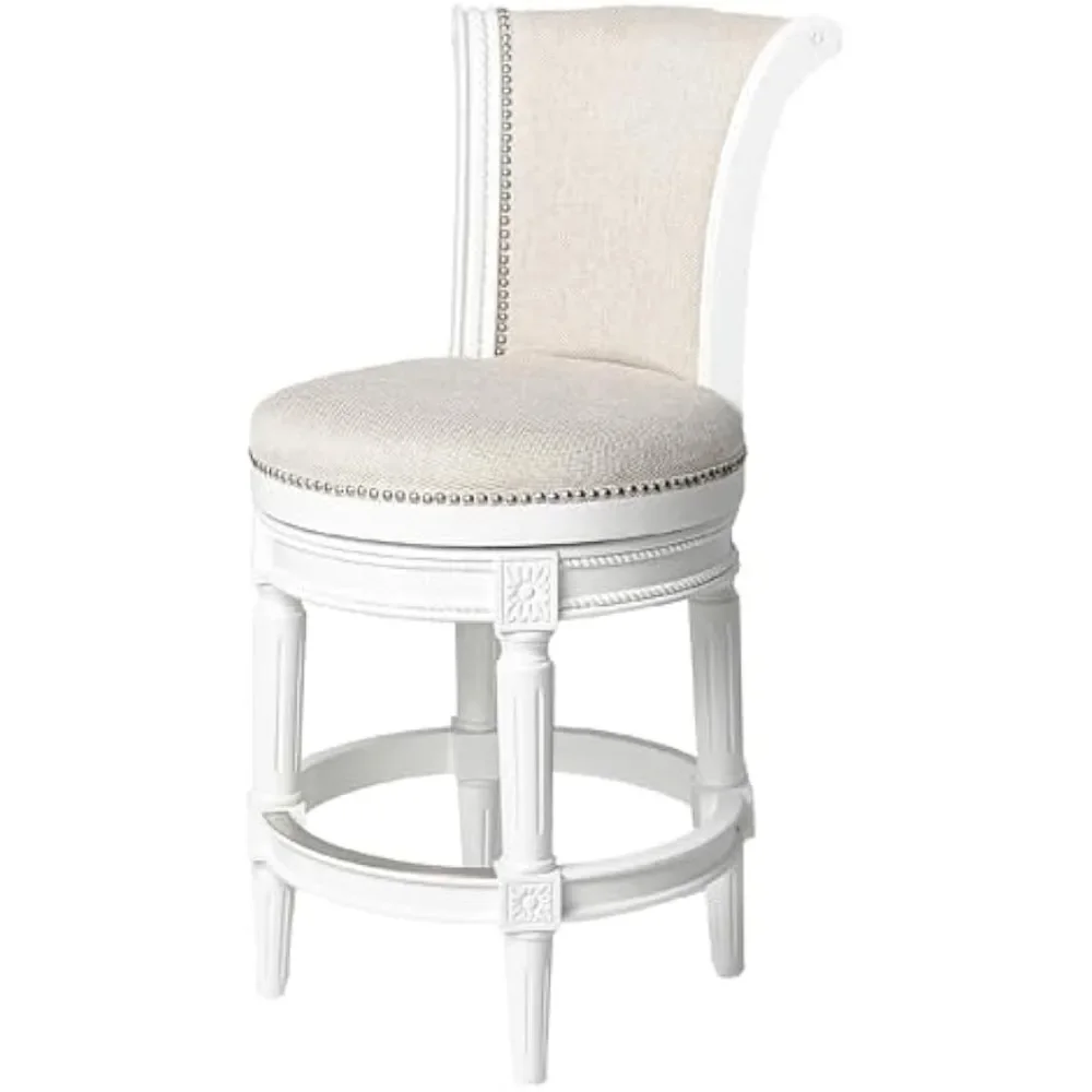 

Pullman 26 Inch Tall Counter Height Upholstered Barstool with Back in Alabaster White Finish with Cream Fabric Cushion Seat