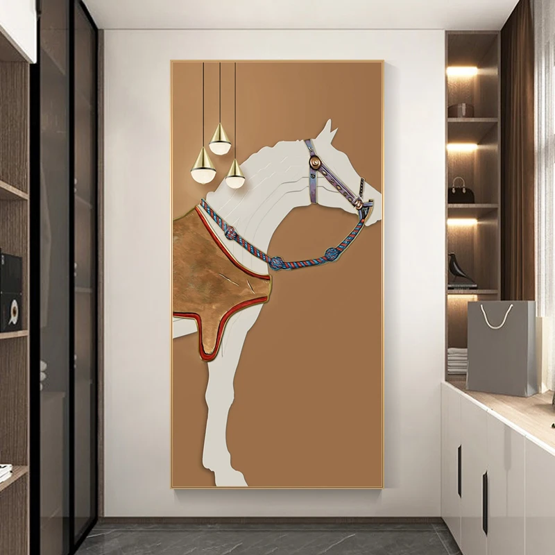 Abstract Horse Posters and Prints Canvas Painting Light Luxury Orange Animal Wall Art Pictures for Living Room Modern Home Decor