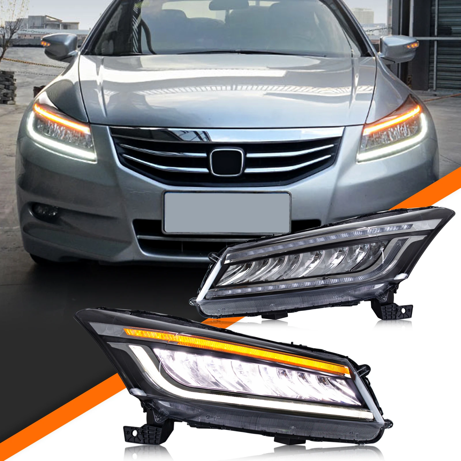 

LED Touring Headlights for Honda Accord 2008-2012 EX LX 8th Gen Sedan DRL Sequential Turn Signal Front Lamps Assembly