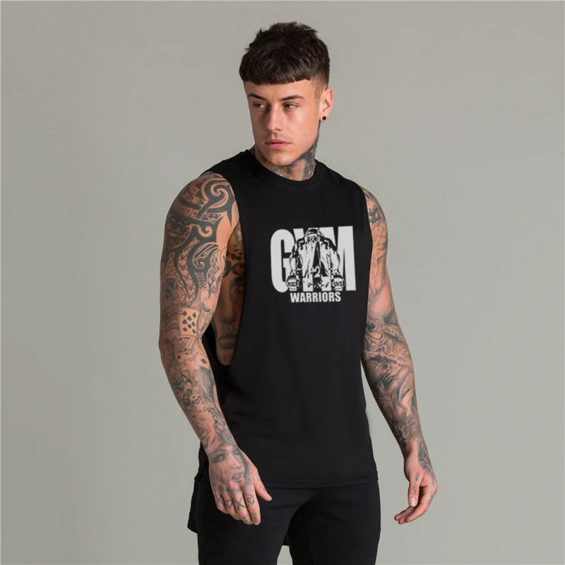 

Мужские майки для бега с удлиненным вырезом для тренажерного зала, бодибилдинга, фитнеса, летние хлопковые свободные топы без рукавов с открытой стороной