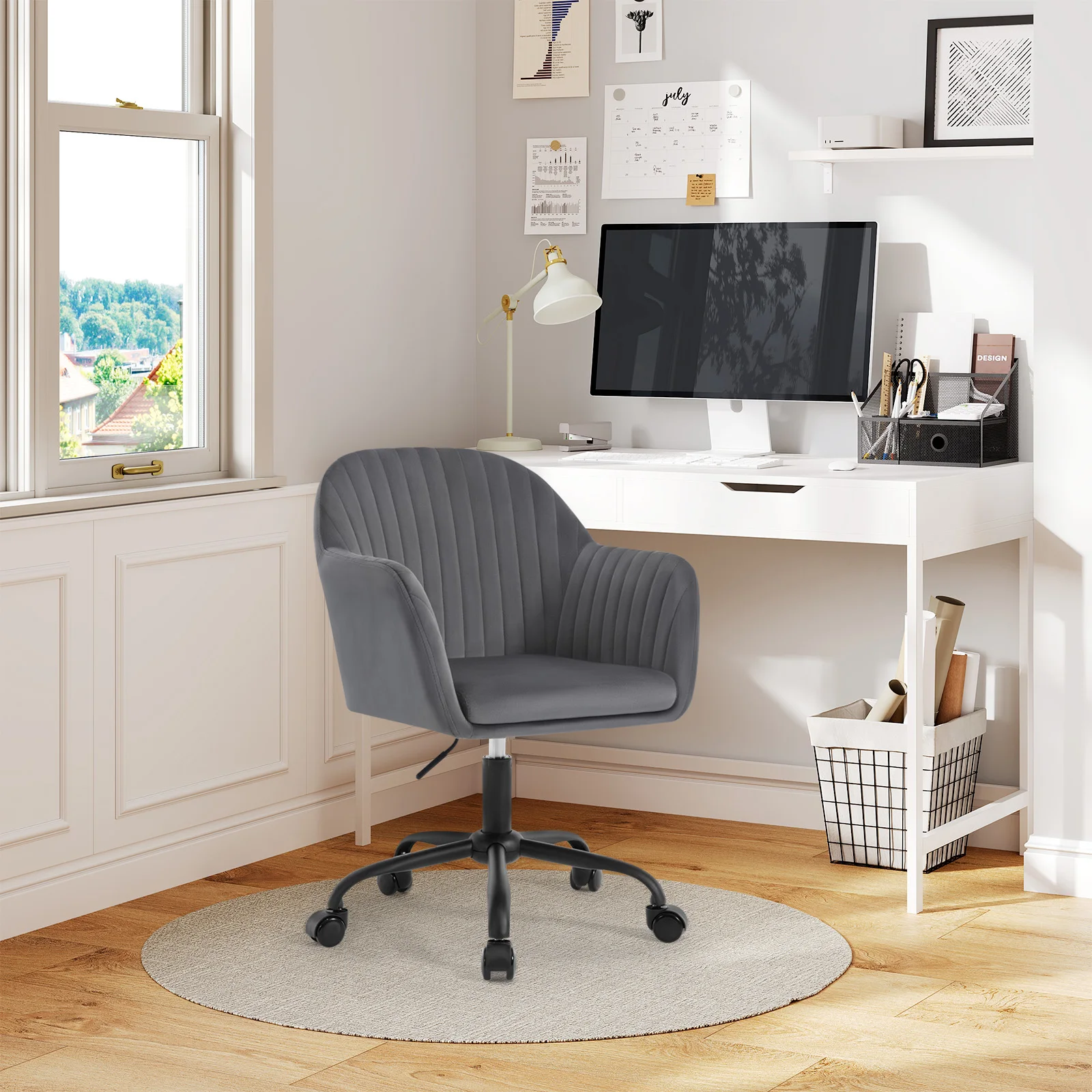 WOLTU Samt-Bürostuhl mit Armlehnen, Rollen, anhebbar, Gaming-Stühle mit hoher Rückenlehne, höhenverstellbar, ergonomischer Arbeits- und Make-up-Stuhl