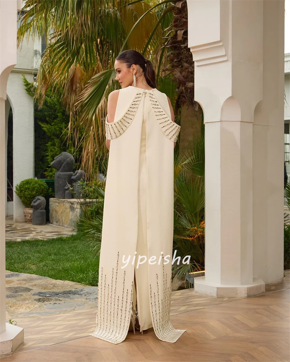 Высококачественный классический трикотаж со стразами по индивидуальному заказу, прямые длинные платья с круглым вырезом, платья на заказ, вечерние модные платья