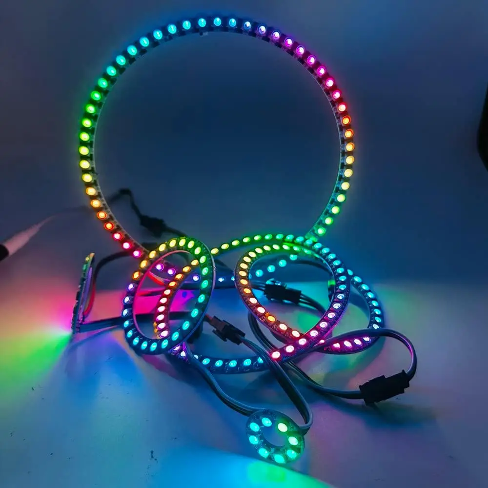 ws2812b-16-led-ピクセルリング-アドレス指定可能なledモジュール-ic-rgb-フルカラー-ラウンドledサークル-dc5v-16-ledリング、黒色pcb