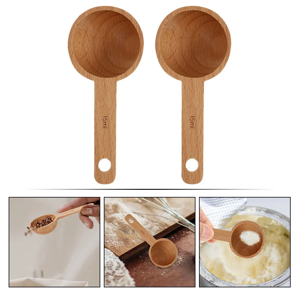 

2Pcs Measuring Spoons Wood Kitchen Tools Practical Coffee Scoop Milk Powder Sugar Powder Household Measuring Tool