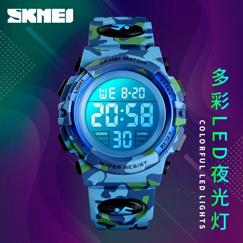 Skmei-Montre de sport électronique pour enfants, LED colorée, multifonction, étanche, étudiant