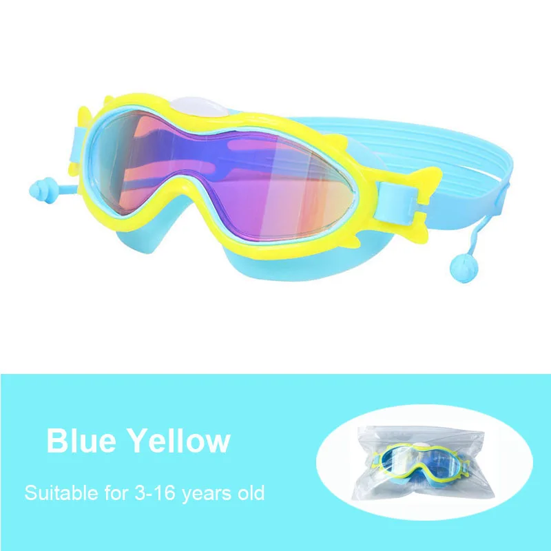 

Kids Swimming Goggles Anti-fog UV Eyewear HD Waterproof large frame Swim Glasses Silicone Eyewear Earplugs Swimming Equip