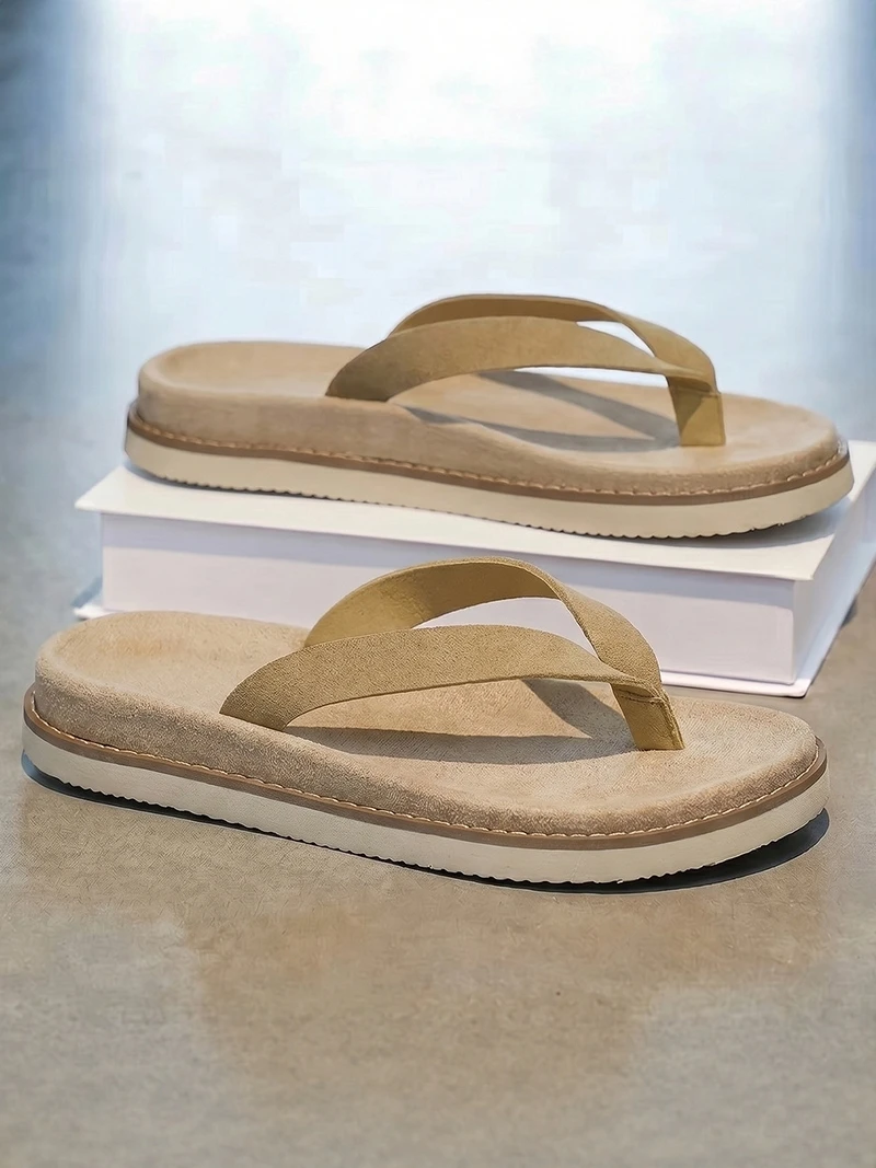 

Comfortable Men's Summer Thong Slippers Soft Bottom Casual Foot-Strap Sandals Beach Shoes Breathable Artificial Leather