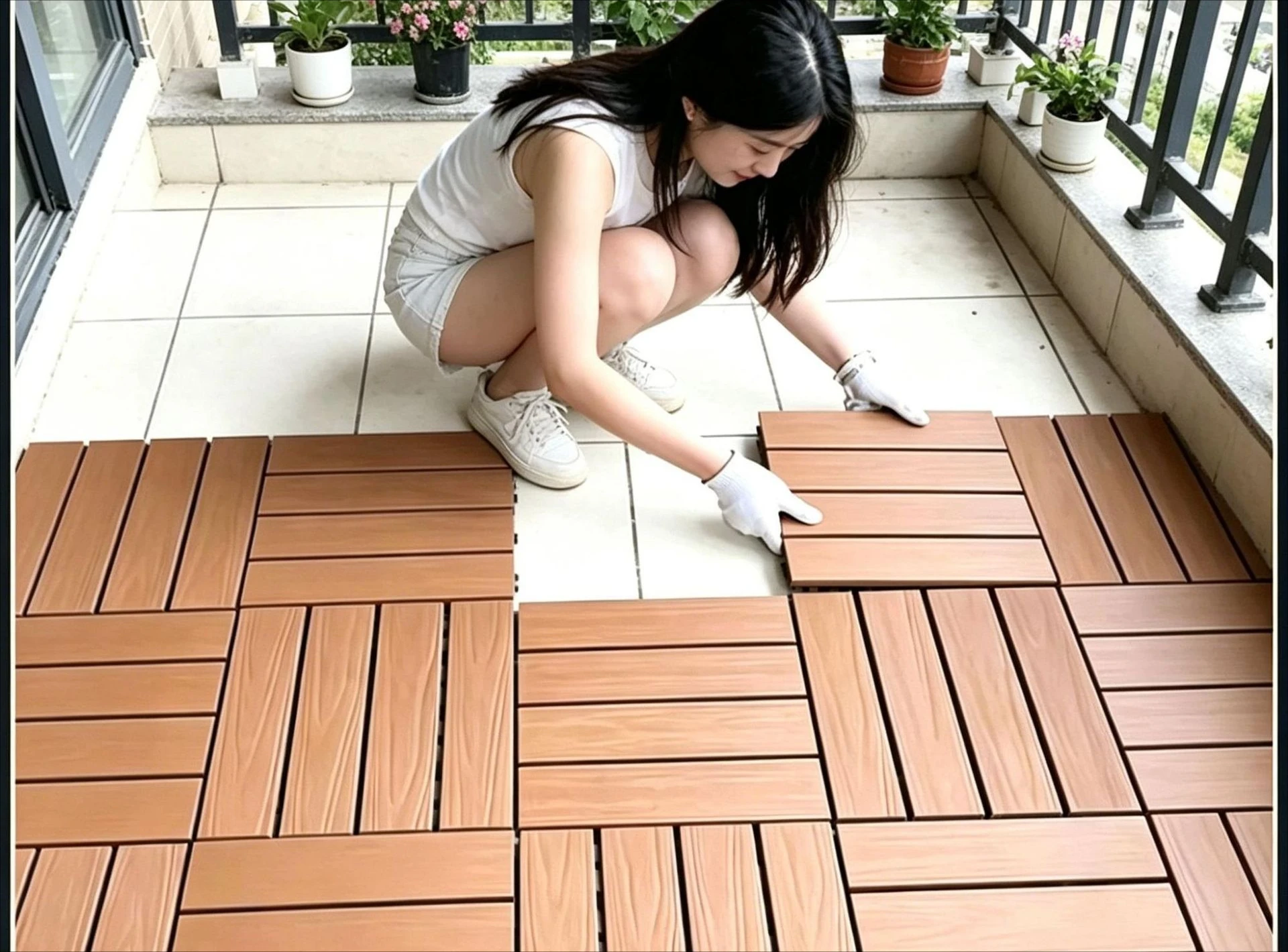 Plastic Wood Flooring Outdoor Terrace Balcony Waterproof and Anti-corrosion Garden Courtyard Ground Renovation Laying WPC Wood
