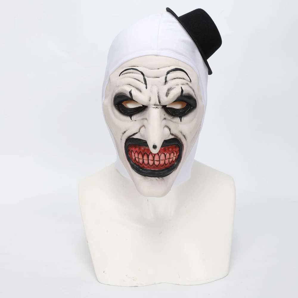 Creepy Terrifier Art The Clown Mask Cosplay Horror Demon Killer Joker Hat Latex Helmet Halloween Party Purim Costume Props