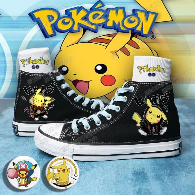 Pokemon Pikachu Anime Canvas Shoes Boy Girl New Summer Ręcznie malowane płaskie buty z nadrukiem Student Oddychające wysokie trampki Prezent