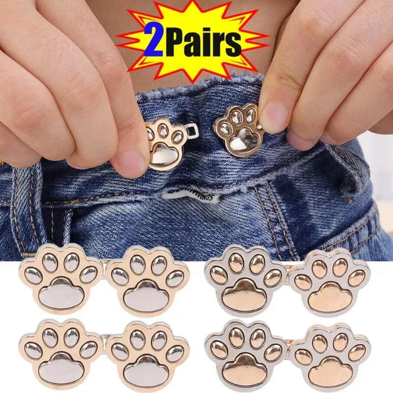 Sewing-Free Adjustable Jean Button Cute Cat Claw Waist Buckle Snap Pants Buckle Extender Replacement Jeans Button Brooches Pins