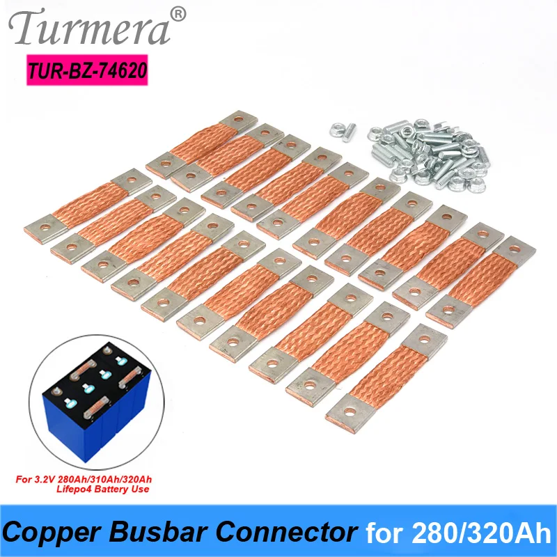 

Turmera 12V Busbar Lifepo4 Battery Flexible Copper Connecter Hole to Hole 74mm 2mm 400A Use in 280Ah 310Ah 320Ah Lifepo4 Battery