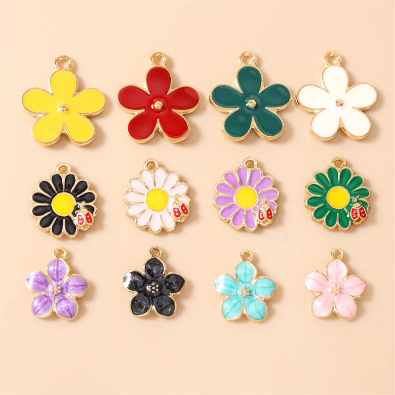 10 Stück niedliche, gemischte Emaille-Blumen-Anhänger zum Basteln von Ohrringen, Halsketten, Armbändern, DIY-Bastelarbeiten, Schmuckzubehör und Geschenken ﻿ – Detail 2