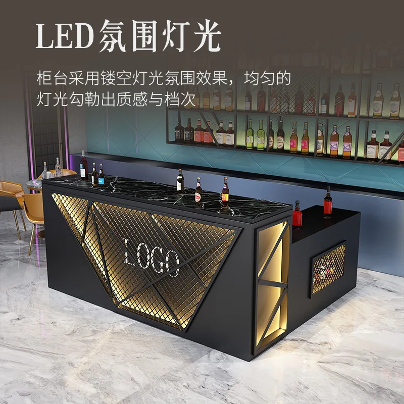 American Industrial Style Bar Counter Cafe Reception Desk Quiet Bar Barbecue Shop LED Light Cashier Corner  Bar Cabinet