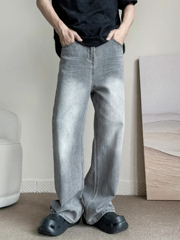 New Vintage Gray Baggy Jeans Men Fashion Harajuku Casual Y2k Pants Straight High Street Male Wide Denim Trousers