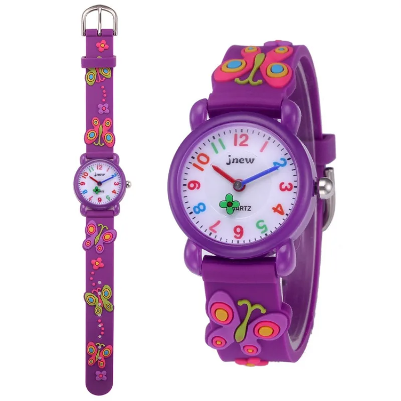 Children's Watch 3D Butterfly Flower Silicone Cartoon Watch Casual Waterproof Color Pointer Quartz Watch Girls' Clock Gift