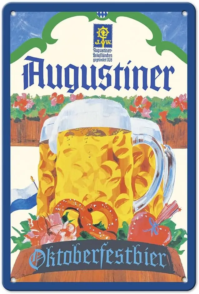 Augustiner-Brau Brewery Octoberfest Beer (Oktoberfestbier) Metal Sign | Vintage German Advertising Poster, c.1856, metal sign, u
