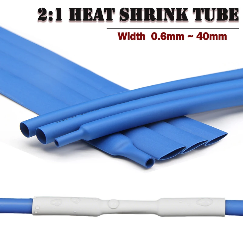 1M-25M Dia.0.6mm~40mm Blue White 2:1 Heat Shrink Tube Wire Repair Protector Polyolefin Insulated Shrinkable Cable Sleeve Tubing