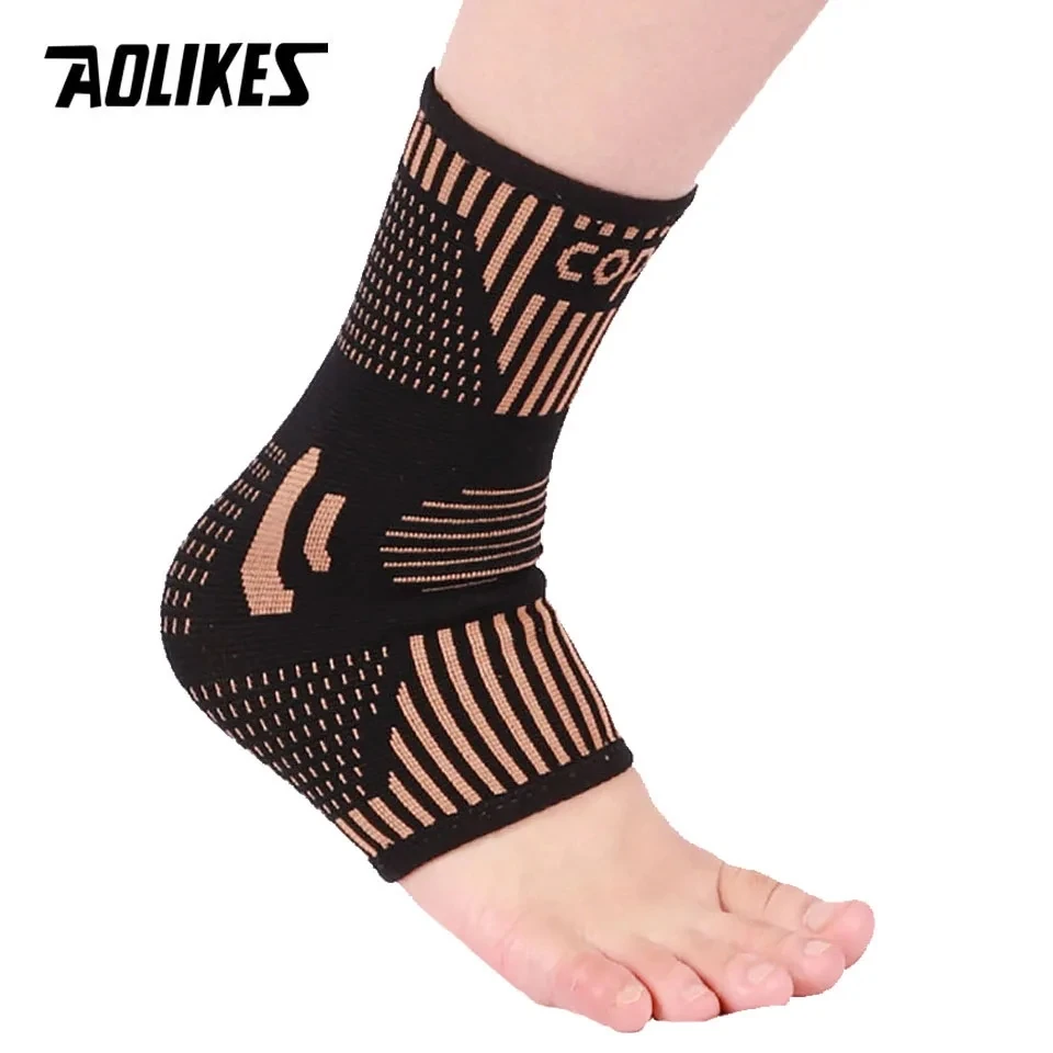 AOLIKES 1PCS Copper Ankle Brace Ankle Compression Sleeve Foot Brace For Sprained Ankle Swelling Running Sports Ankle Support Men