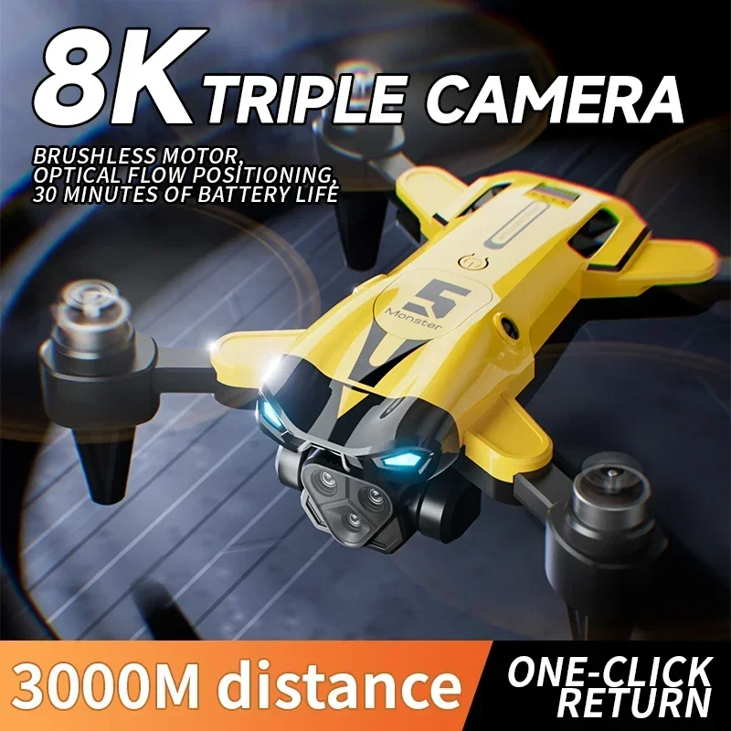 2024 M5 Drone 8K Professional Triple Camera Brushless Motor Optical Flow Positioning Foldable Quadcopter RC Dron Toys Gifts