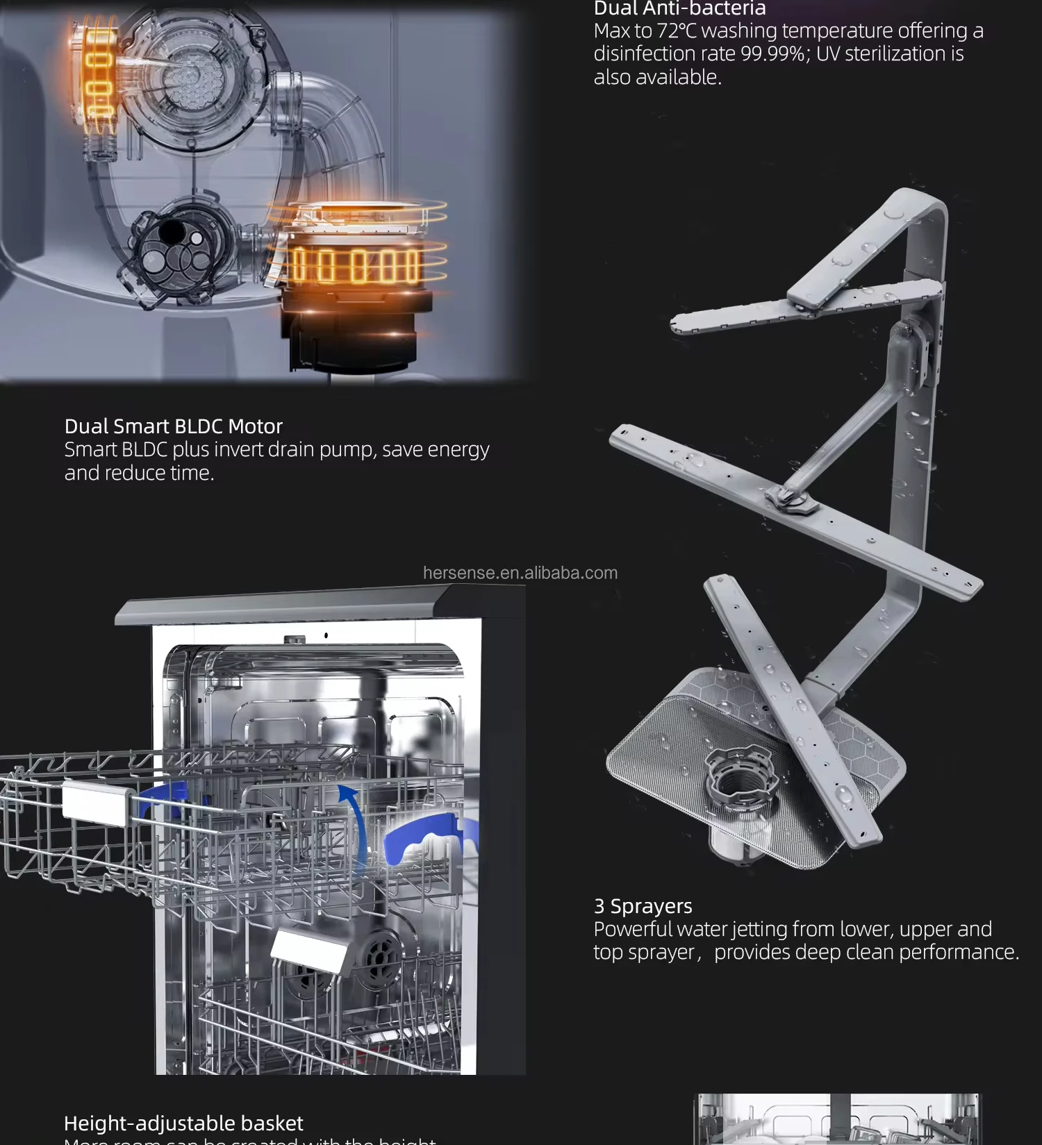 220V Smart Auto Dishwasher Kitchens Build-in Smart 12sets dish washing machine Black Glass High End Washer And Dryer For Home