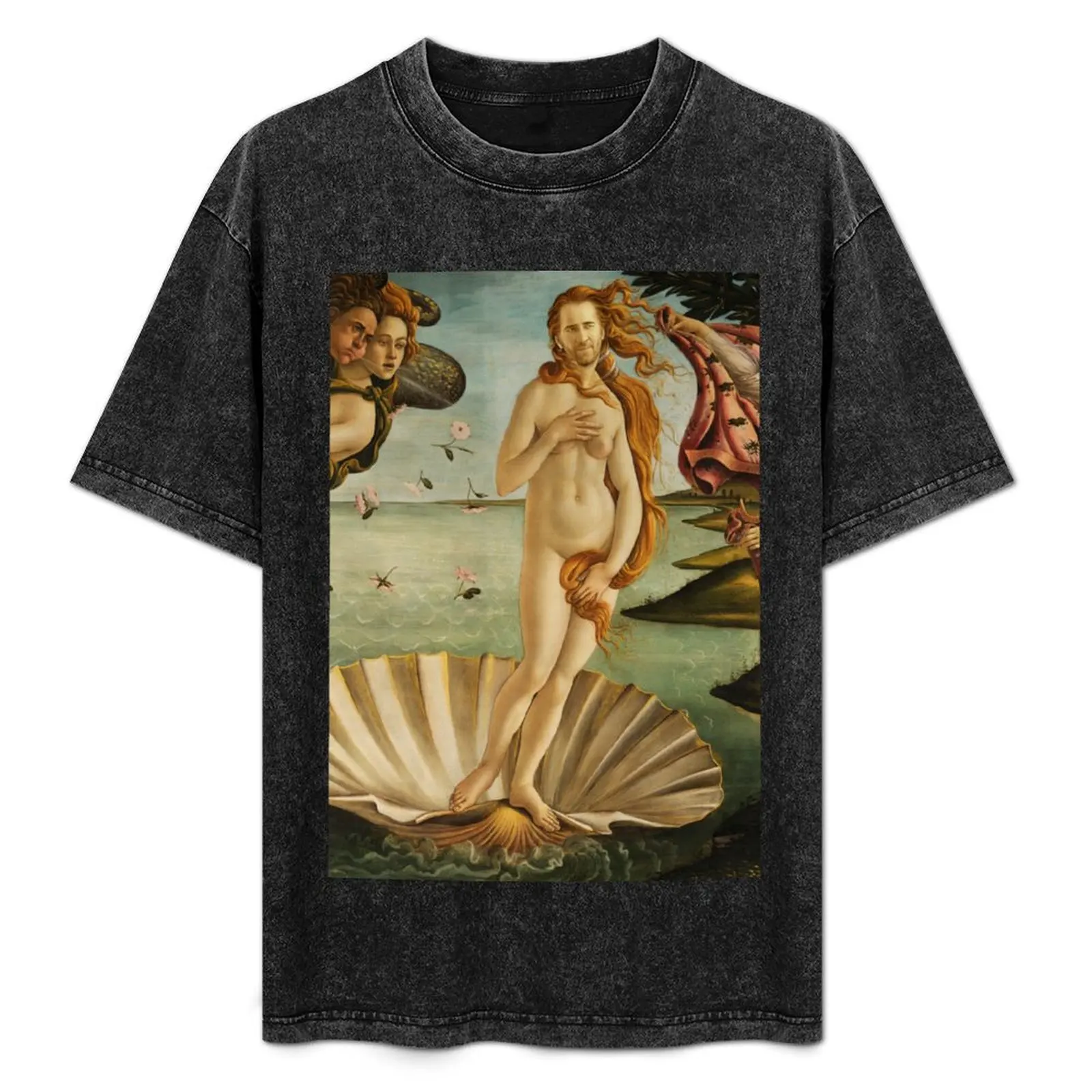 

The Birth of Nic Cage (after Botticelli), Venus Nic Cage Painting T-Shirt Plus Size Everyday Tee Shirt