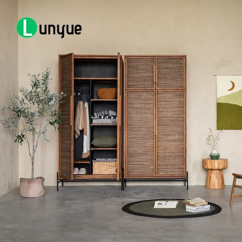 Imported Old Teak Solid Wood Wardrobe Southeast Asia Style Finished Bedroom Furniture Home Storage Cabinet Durable Natural