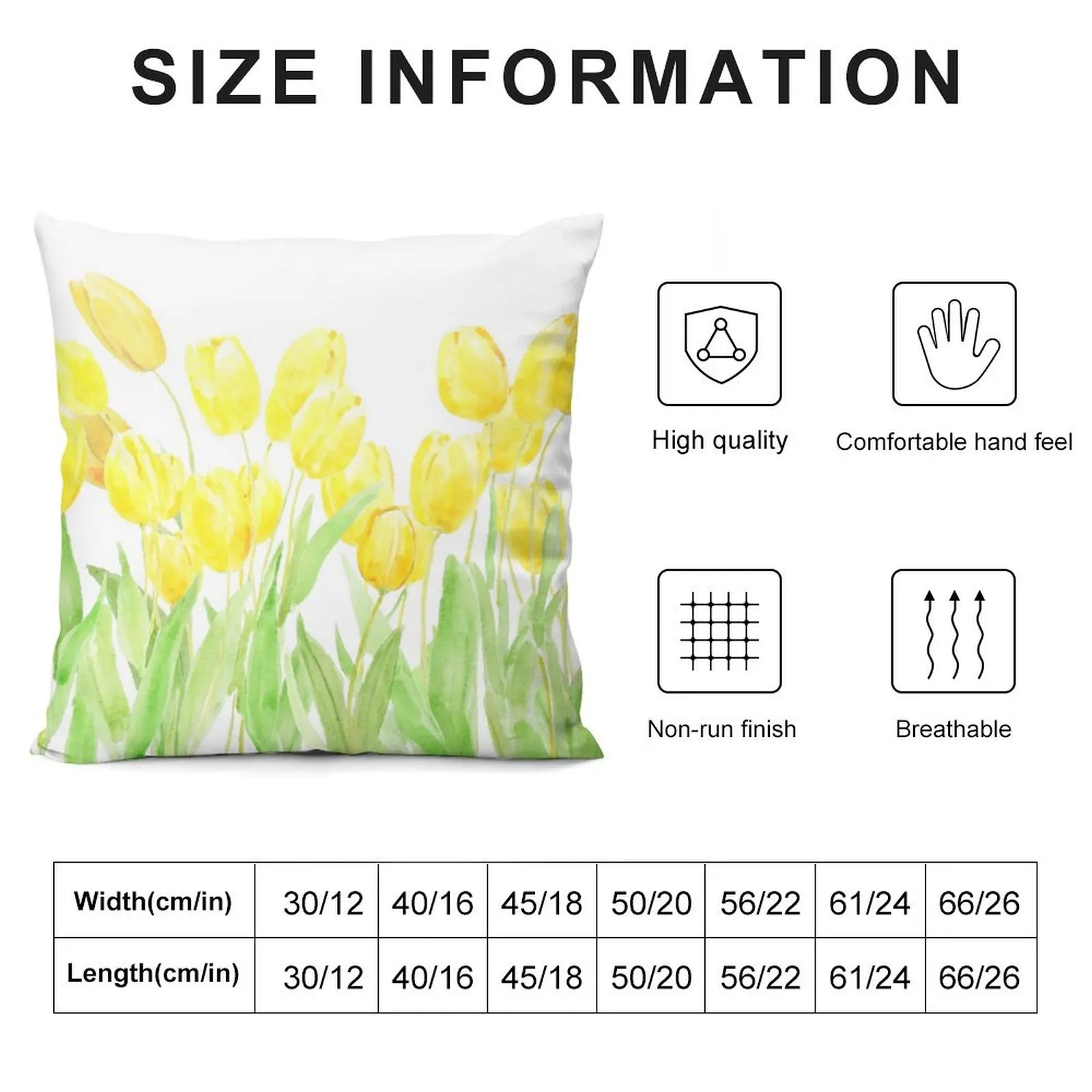 yellow tulips field watercolor Throw Pillow Pillowcases Decorative pillowcase Sofa Cover pillow