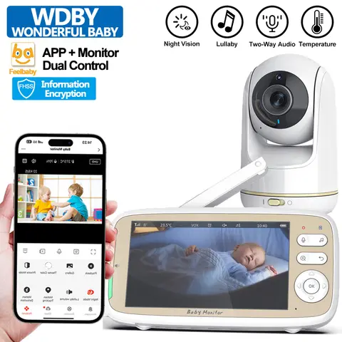 Vigilabebés de 5 pulgadas, cámara PTZ con zoom 3x, control dual APP+monitor, vigilabebés electrónico WIFI, audio bidireccional, visión nocturna, teléfono para bebés