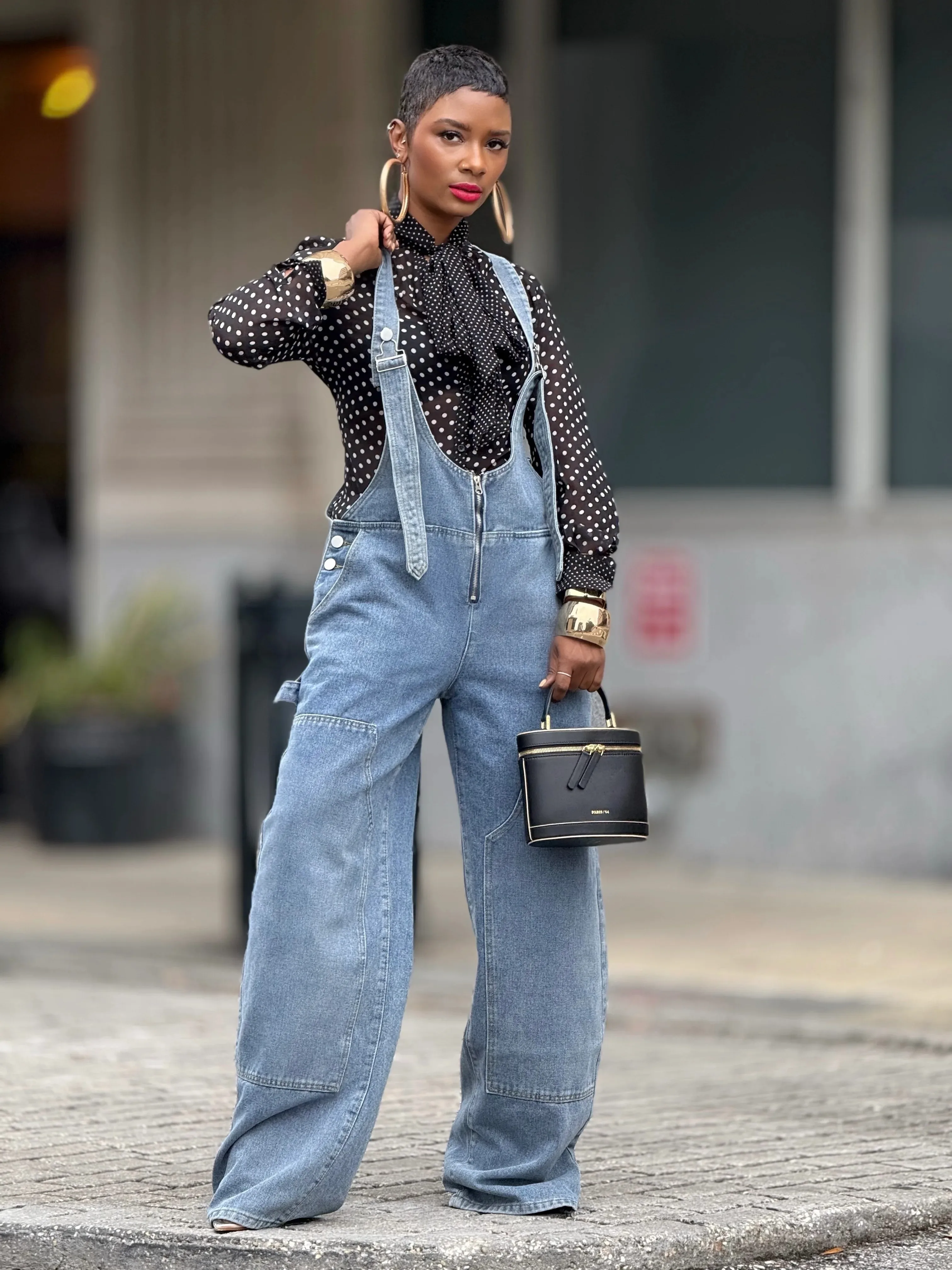Women'S Non-Stretch Denim Jumpsuit - Wide Leg Accordion Pants with Deep Heel Pockets, Spaghetti Strap & Lace-Up Waist, Solid Col