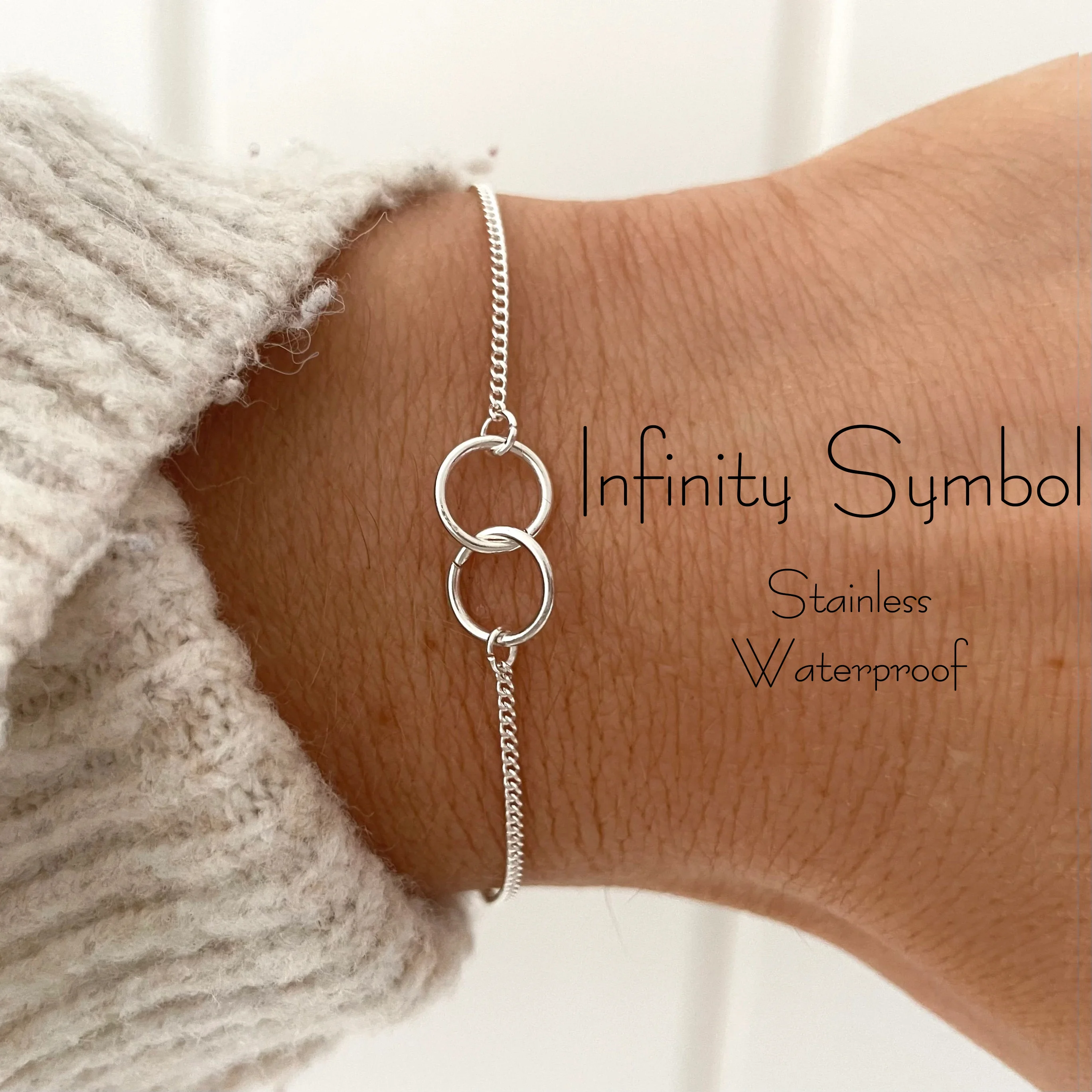 Dainty Silvery Bracelet, Interlocking Circle Infinity bracelet, Minimal Jewellery, Waterproof 304 stainless Bracelet, 1pc