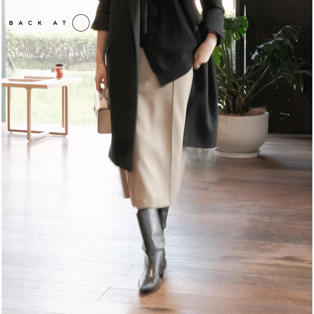 

Ele Split Skirt High Waist Long A-Line Midi Skirt Simple Ele Lightn Commute Sle Pure Color Polyester Wool Blend