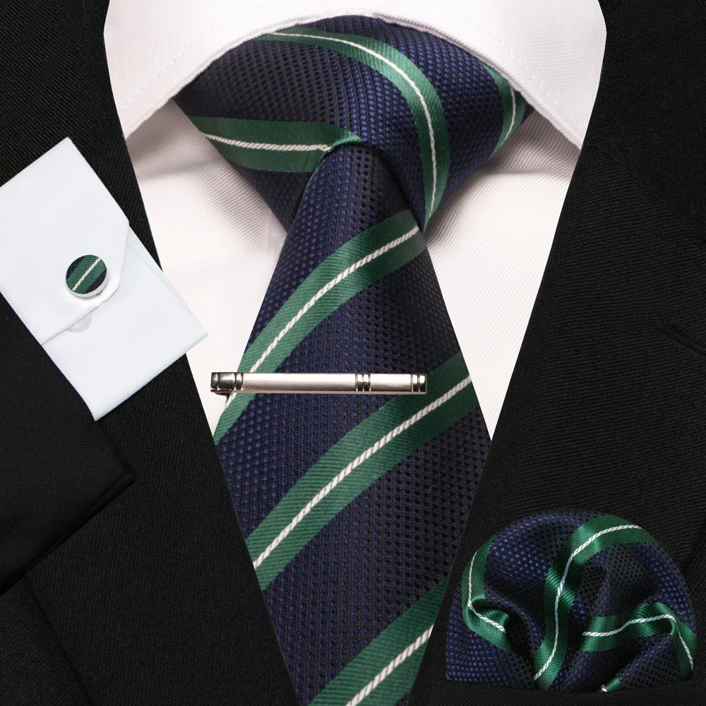 KAMBERFT Neue Klassische Seidenkrawatte für Herren Rot-Gold Gestreift Herrenkrawatte Taschentuch Manschettenknöpfe Set Hochzeit Business Party Gravatas – Detail 6
