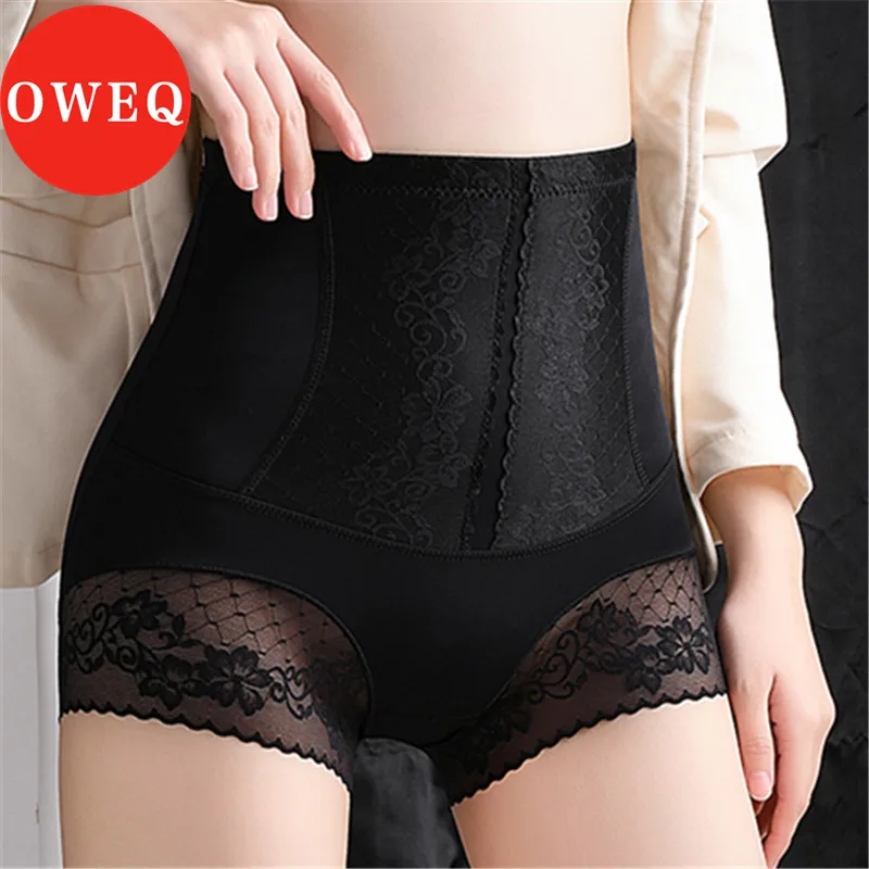 

OWEQ Waist Trainer Body Shaper Tummy Slimming Underwear High Waist Lace Flat Belly Panties Mesh Shapers Underpants