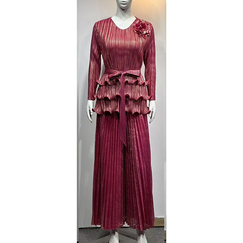 SMVP Pleated Women 2-piece Solid Color V-neck Splicing Top High Waist Leisure Loose Wide Leg Pants 2025 Spring New Female Suit